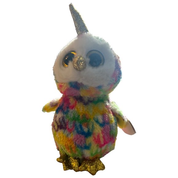 NWT Ty Beanie Boos ENCHANTED Owl Unicorn 8.5" tall x 5" wide Rainbow Tie-dye - Picture 9 of 13